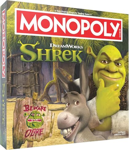Monopoly: لعبة لوحة SHREK EDITION ، شراء ، بيع وتجارة ، شخصيات خيالية شهيرة مثل Shrek ، Donkey ، Puss N Boots & More ، لعبة عائلية كلاسيكية للأعمار 8+ ، MERCHANDISE المرخصة رسميًا in Saudi Arabia