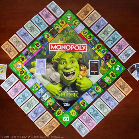 Monopoly: لعبة لوحة SHREK EDITION ، شراء ، بيع وتجارة ، شخصيات خيالية شهيرة مثل Shrek ، Donkey ، Puss N Boots & More ، لعبة عائلية كلاسيكية للأعمار 8+ ، MERCHANDISE المرخصة رسميًا in Saudi Arabia