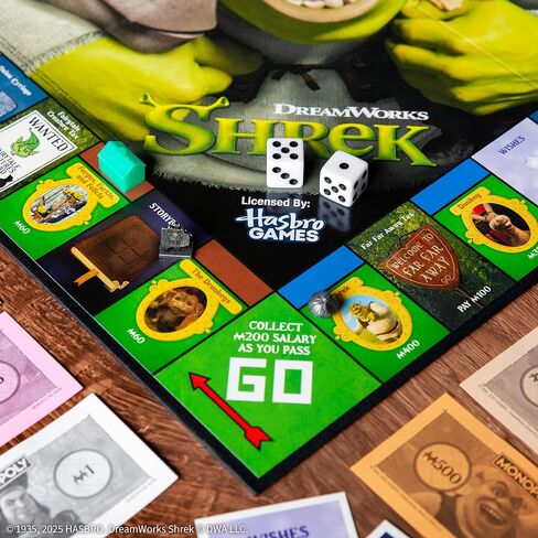 Monopoly: لعبة لوحة SHREK EDITION ، شراء ، بيع وتجارة ، شخصيات خيالية شهيرة مثل Shrek ، Donkey ، Puss N Boots & More ، لعبة عائلية كلاسيكية للأعمار 8+ ، MERCHANDISE المرخصة رسميًا in Saudi Arabia