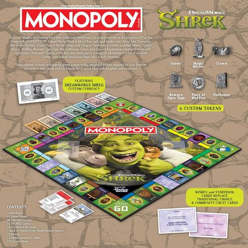 Monopoly: لعبة لوحة SHREK EDITION ، شراء ، بيع وتجارة ، شخصيات خيالية شهيرة مثل Shrek ، Donkey ، Puss N Boots & More ، لعبة عائلية كلاسيكية للأعمار 8+ ، MERCHANDISE المرخصة رسميًا in Saudi Arabia
