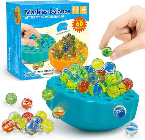 لعبة Wobble Marble - لعبة تكديس الرصيد للأطفال من 6 إلى 12 وعائلات - ألعاب حفلة عيد ميلاد ممتعة مع 60 رخامًا زجاجيًا وبطاقات تحدي - لعبة منضدة داخلية للاعبين من 1 إلى 4 لاعبين in Kuwait