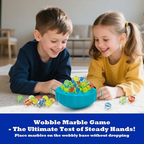 لعبة Wobble Marble - لعبة تكديس الرصيد للأطفال من 6 إلى 12 وعائلات - ألعاب حفلة عيد ميلاد ممتعة مع 60 رخامًا زجاجيًا وبطاقات تحدي - لعبة منضدة داخلية للاعبين من 1 إلى 4 لاعبين in Kuwait