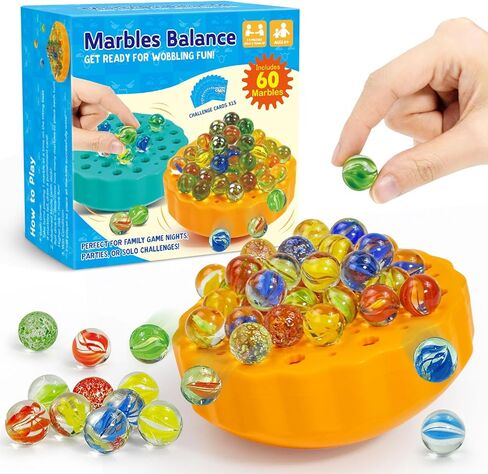 لعبة Wobble Marble - لعبة تكديس الرصيد للأطفال من 6 إلى 12 وعائلات - ألعاب حفلة عيد ميلاد ممتعة مع 60 رخامًا زجاجيًا وبطاقات تحدي - لعبة منضدة داخلية للاعبين من 1 إلى 4 لاعبين in Kuwait