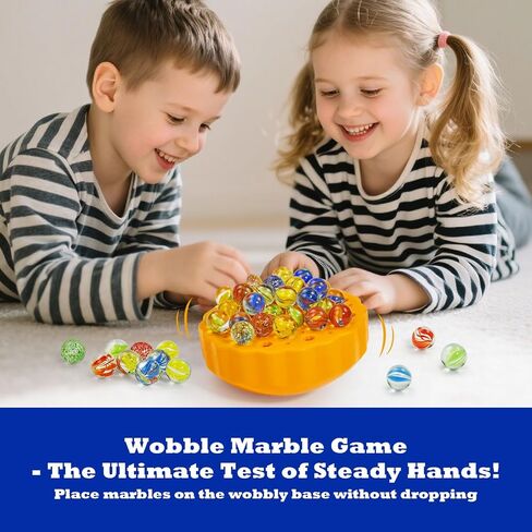 لعبة Wobble Marble - لعبة تكديس الرصيد للأطفال من 6 إلى 12 وعائلات - ألعاب حفلة عيد ميلاد ممتعة مع 60 رخامًا زجاجيًا وبطاقات تحدي - لعبة منضدة داخلية للاعبين من 1 إلى 4 لاعبين in Kuwait