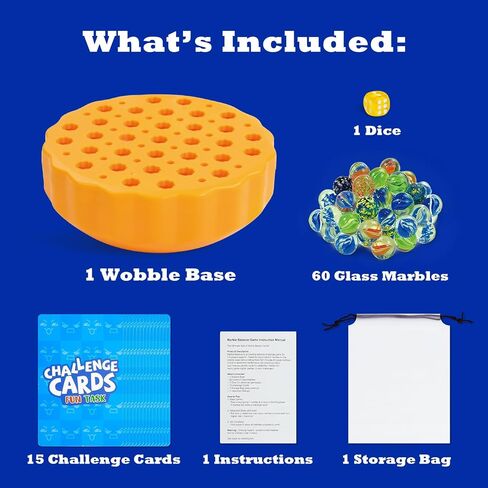 لعبة Wobble Marble - لعبة تكديس الرصيد للأطفال من 6 إلى 12 وعائلات - ألعاب حفلة عيد ميلاد ممتعة مع 60 رخامًا زجاجيًا وبطاقات تحدي - لعبة منضدة داخلية للاعبين من 1 إلى 4 لاعبين in Kuwait