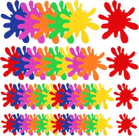Dunzy 48 PCS Paint Splatter Cletouts 4 أحجام محسوسة الحصير الملونة - PROP PROP لوازم الطلاء دخن طاولة عيد ميلاد الطاولة لدخول المدرسة in Kuwait