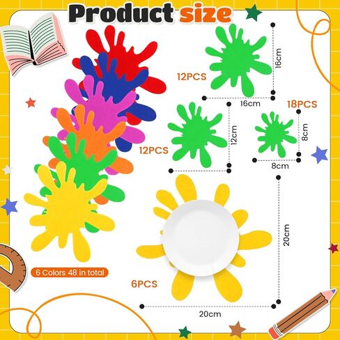 Dunzy 48 PCS Paint Splatter Cletouts 4 أحجام محسوسة الحصير الملونة - PROP PROP لوازم الطلاء دخن طاولة عيد ميلاد الطاولة لدخول المدرسة in Kuwait