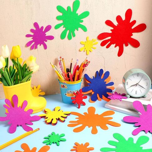 Dunzy 48 PCS Paint Splatter Cletouts 4 أحجام محسوسة الحصير الملونة - PROP PROP لوازم الطلاء دخن طاولة عيد ميلاد الطاولة لدخول المدرسة in Kuwait