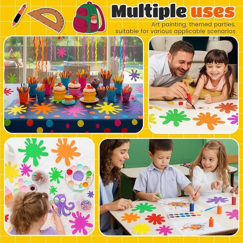 Dunzy 48 PCS Paint Splatter Cletouts 4 أحجام محسوسة الحصير الملونة - PROP PROP لوازم الطلاء دخن طاولة عيد ميلاد الطاولة لدخول المدرسة in Kuwait