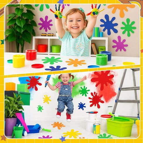 Dunzy 48 PCS Paint Splatter Cletouts 4 أحجام محسوسة الحصير الملونة - PROP PROP لوازم الطلاء دخن طاولة عيد ميلاد الطاولة لدخول المدرسة in Kuwait
