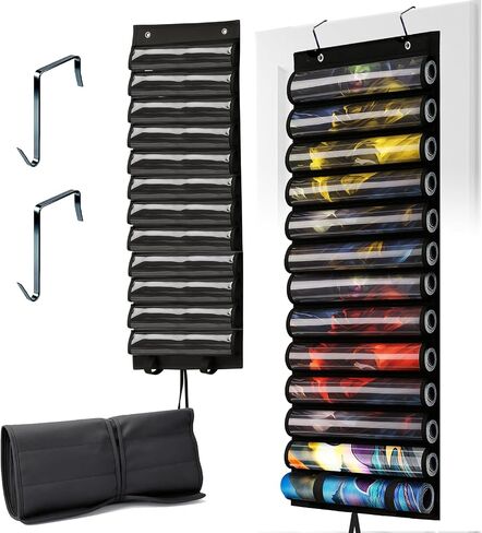 Playmat Tube for MTG - Portable Hangable Door Organizer with 2 Hooks, Fits for 12+1 Card Game Storage with Clear Slots for TCG/RPG Mats (12 Tubes,Black) in Saudi Arabia