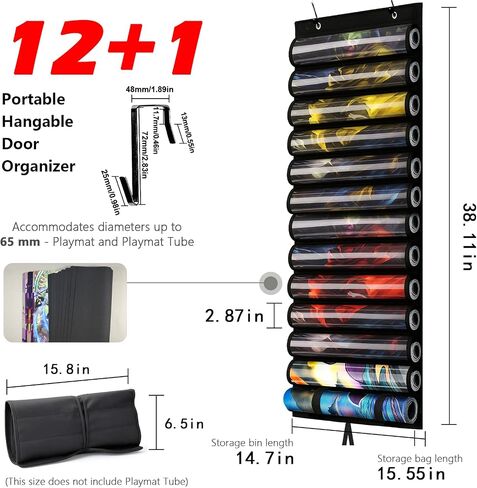 Playmat Tube for MTG - Portable Hangable Door Organizer with 2 Hooks, Fits for 12+1 Card Game Storage with Clear Slots for TCG/RPG Mats (12 Tubes,Black) in Saudi Arabia