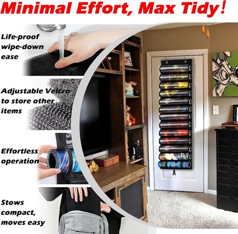 Playmat Tube for MTG - Portable Hangable Door Organizer with 2 Hooks, Fits for 12+1 Card Game Storage with Clear Slots for TCG/RPG Mats (12 Tubes,Black) in Saudi Arabia