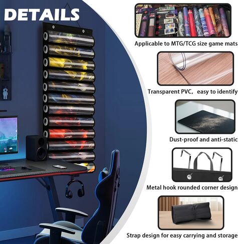 Playmat Tube for MTG - Portable Hangable Door Organizer with 2 Hooks, Fits for 12+1 Card Game Storage with Clear Slots for TCG/RPG Mats (12 Tubes,Black) in Saudi Arabia