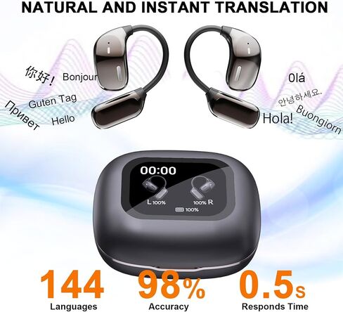 AI Translation أذن سماعات الأذن في الوقت الفعلي 144 اللغات ، شاشة LCD التي تعمل باللمس ، فتح أذن الأذن اللاسلكية المترجمة ، و Traductores español ، مع جهاز ترجمة التطبيق in Saudi Arabia