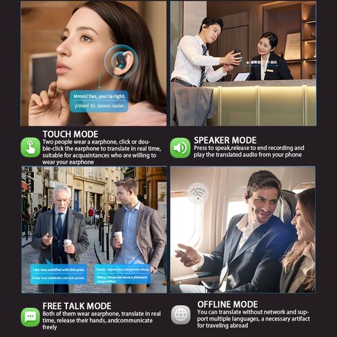 AI Translation أذن سماعات الأذن في الوقت الفعلي 144 اللغات ، شاشة LCD التي تعمل باللمس ، فتح أذن الأذن اللاسلكية المترجمة ، و Traductores español ، مع جهاز ترجمة التطبيق in Saudi Arabia