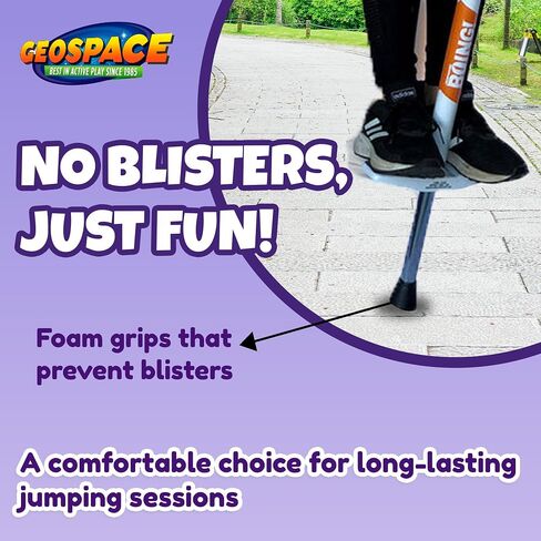 Geospace Jumparoo Boing! MAX Pogo Stick for Kids and Teens –Supports 90-160 lbs, Outdoor Toy for Girls & Boys – Active Play for Balance, Coordination, Fitness, Durable & Safe (Red with Blue wrap) in Kuwait