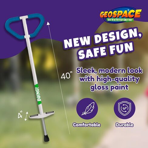 Geospace Jumparoo Boing! MAX Pogo Stick for Kids and Teens –Supports 90-160 lbs, Outdoor Toy for Girls & Boys – Active Play for Balance, Coordination, Fitness, Durable & Safe (Red with Blue wrap) in Kuwait