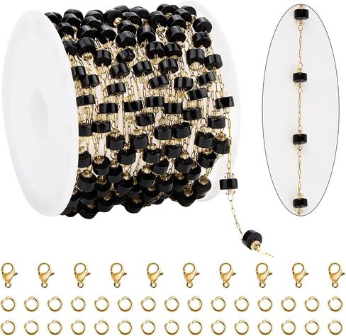 KYUNHOO 3.2 Yard Colorful Cylindrical Bead Chain for Jewelry Making Silver Necklace Craft Chains Bulk Thin Stainless Steel Jewelry Supplies with Lobster Clasps Jump Rings in Saudi Arabia