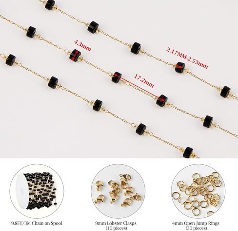 KYUNHOO 3.2 Yard Colorful Cylindrical Bead Chain for Jewelry Making Silver Necklace Craft Chains Bulk Thin Stainless Steel Jewelry Supplies with Lobster Clasps Jump Rings in Saudi Arabia
