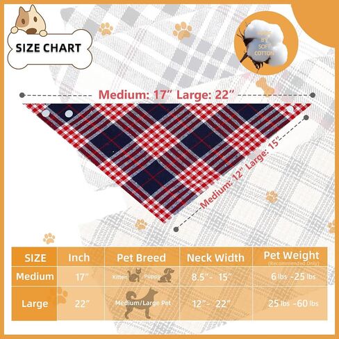 Beige & Navy Plaid Cotton Dog Bandana - وشاح ثلاثي قابل للتعديل للحيوانات الأليفة الأولاد والبنات ، ناعمة وأنيقة ، متوسطة in Saudi Arabia