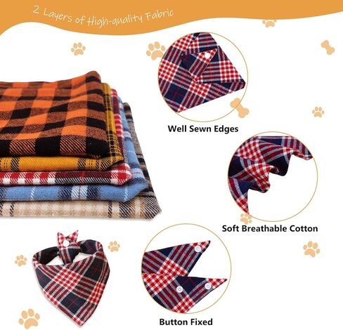 Beige & Navy Plaid Cotton Dog Bandana - وشاح ثلاثي قابل للتعديل للحيوانات الأليفة الأولاد والبنات ، ناعمة وأنيقة ، متوسطة in Saudi Arabia