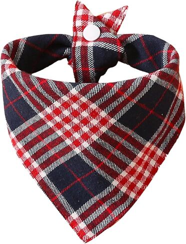Beige & Navy Plaid Cotton Dog Bandana - وشاح ثلاثي قابل للتعديل للحيوانات الأليفة الأولاد والبنات ، ناعمة وأنيقة ، متوسطة in Saudi Arabia