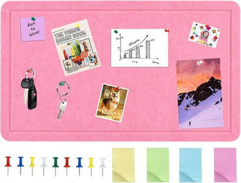 Vuzvuv Pink 28"x16" Large Cork Board with 50 Push Pins & Sticky Notes, Self-Adhesive Bulletin Board for Wall, Felt Pin Vision Board for Paste Notes,Schedules Offices Home in Kuwait