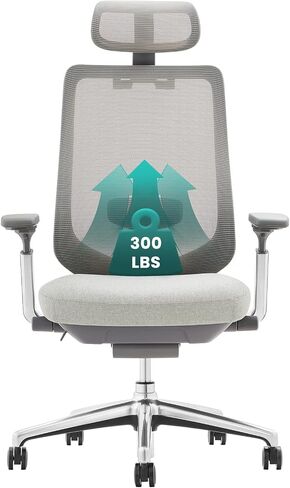COLAMY Ergonomic Mesh Office Chair, High Back Computer Executive Desk Chair with Adjustable Headrest and 4D Arms, Slide Seat, Tilt Lock-Light Grey in Saudi Arabia