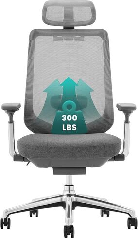 COLAMY Ergonomic Mesh Office Chair, High Back Computer Executive Desk Chair with Adjustable Headrest and 4D Arms, Slide Seat, Tilt Lock-Light Grey in Saudi Arabia