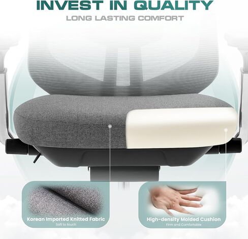 COLAMY Ergonomic Mesh Office Chair, High Back Computer Executive Desk Chair with Adjustable Headrest and 4D Arms, Slide Seat, Tilt Lock-Light Grey in Saudi Arabia