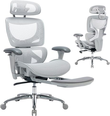 COLAMY Ergonomic Mesh Office Chair, High Back Computer Executive Desk Chair with Adjustable Headrest and 4D Arms, Slide Seat, Tilt Lock-Light Grey in Kuwait