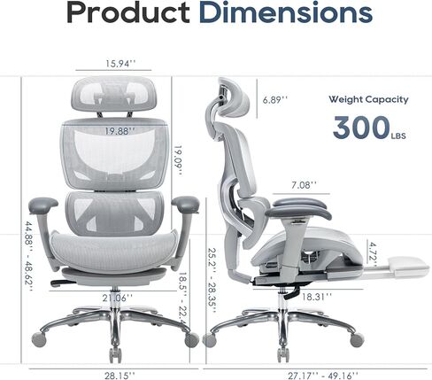 COLAMY Ergonomic Mesh Office Chair, High Back Computer Executive Desk Chair with Adjustable Headrest and 4D Arms, Slide Seat, Tilt Lock-Light Grey in Kuwait