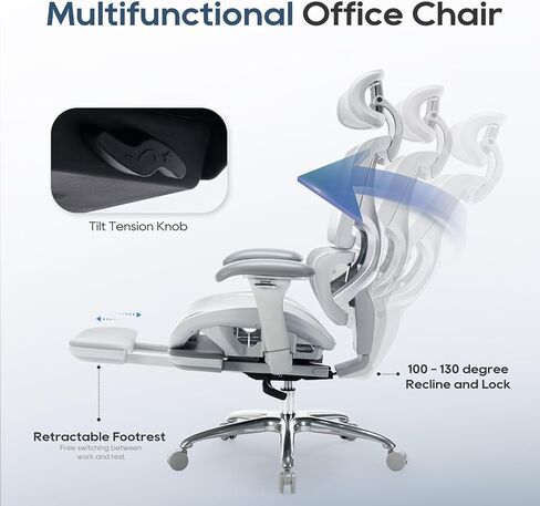 COLAMY Ergonomic Mesh Office Chair, High Back Computer Executive Desk Chair with Adjustable Headrest and 4D Arms, Slide Seat, Tilt Lock-Light Grey in Kuwait