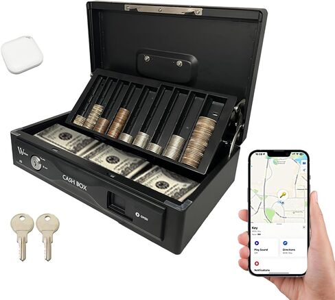 مربع نقدي مع قفل ، مع علامة ذكية تحتوي على تعقب GPS ، صندوق المال مع صينية نقدية ، صندوق آمن لوكي مع المفتاح ، منظم توفير المال ، المال المعدني للأعمال ، المنزل ، السفر ، الهدايا in Saudi Arabia