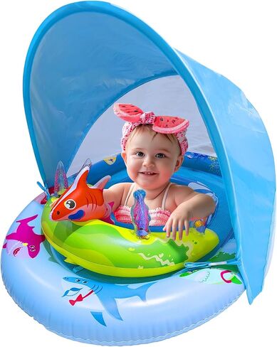 تطفو حمام سباحة الأطفال مع وحدة التحكم في UPF50+ Sun Canopy & Ocean Play ، مقعد أمان قابل للتعديل-تطفو طفل صغير للرضع لمدة 3-36 أشهر ، غرف هواء مزدوجة ، تصميم مضاد للنيابة in Kuwait