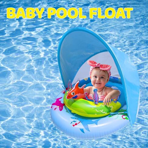تطفو حمام سباحة الأطفال مع وحدة التحكم في UPF50+ Sun Canopy & Ocean Play ، مقعد أمان قابل للتعديل-تطفو طفل صغير للرضع لمدة 3-36 أشهر ، غرف هواء مزدوجة ، تصميم مضاد للنيابة in Kuwait