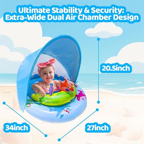 تطفو حمام سباحة الأطفال مع وحدة التحكم في UPF50+ Sun Canopy & Ocean Play ، مقعد أمان قابل للتعديل-تطفو طفل صغير للرضع لمدة 3-36 أشهر ، غرف هواء مزدوجة ، تصميم مضاد للنيابة in Kuwait