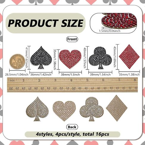 Fingerinspire 16 PCS Card Card Rhinestone Chaking 4 Styles Red Heart Peach Red Red Red Blum Plum Selffive Rhinestone Patches Sew on Patch للملابس والحقائب والحرف اليدوية DIY in Saudi Arabia