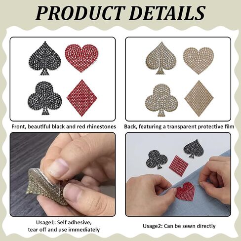 Fingerinspire 16 PCS Card Card Rhinestone Chaking 4 Styles Red Heart Peach Red Red Red Blum Plum Selffive Rhinestone Patches Sew on Patch للملابس والحقائب والحرف اليدوية DIY in Saudi Arabia