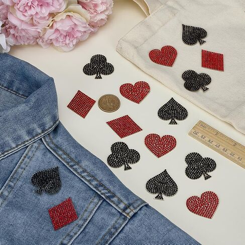Fingerinspire 16 PCS Card Card Rhinestone Chaking 4 Styles Red Heart Peach Red Red Red Blum Plum Selffive Rhinestone Patches Sew on Patch للملابس والحقائب والحرف اليدوية DIY in Saudi Arabia