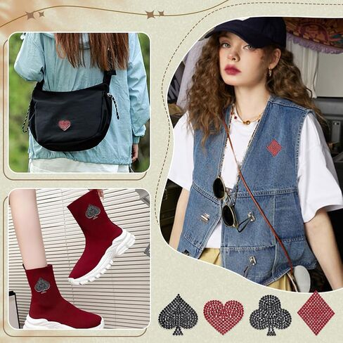 Fingerinspire 16 PCS Card Card Rhinestone Chaking 4 Styles Red Heart Peach Red Red Red Blum Plum Selffive Rhinestone Patches Sew on Patch للملابس والحقائب والحرف اليدوية DIY in Saudi Arabia