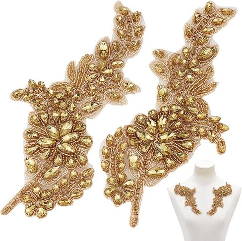nbeads 2 pcs رقعة راينستون sash ، مطرزة بالخرز الأزهار الزهرية ثلاثية الأبعاد زهرة الديكور الديكور خياطة على بقع للملابس فستان الزفاف الدانتيل الدانتيل ديكور ديكور ، أسود in Kuwait