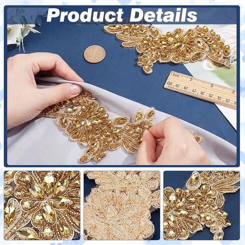 nbeads 2 pcs رقعة راينستون sash ، مطرزة بالخرز الأزهار الزهرية ثلاثية الأبعاد زهرة الديكور الديكور خياطة على بقع للملابس فستان الزفاف الدانتيل الدانتيل ديكور ديكور ، أسود in Kuwait