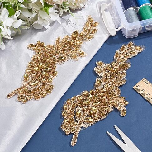 nbeads 2 pcs رقعة راينستون sash ، مطرزة بالخرز الأزهار الزهرية ثلاثية الأبعاد زهرة الديكور الديكور خياطة على بقع للملابس فستان الزفاف الدانتيل الدانتيل ديكور ديكور ، أسود in Kuwait