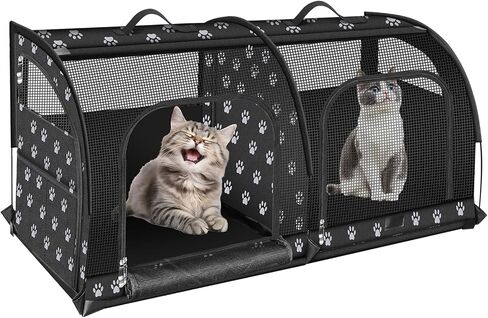 Double Cat Car Travel Carrier, Twin Compartment Show House Cat Cage/Condo，Portable Pet Crate for 2 Cats Travel Double Dog Crate Set for Long Distance Travel in Saudi Arabia