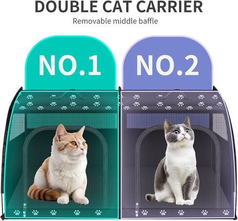 Double Cat Car Travel Carrier, Twin Compartment Show House Cat Cage/Condo，Portable Pet Crate for 2 Cats Travel Double Dog Crate Set for Long Distance Travel in Saudi Arabia
