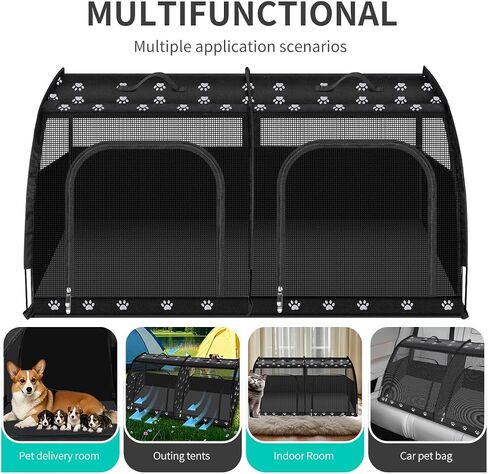 Double Cat Car Travel Carrier, Twin Compartment Show House Cat Cage/Condo，Portable Pet Crate for 2 Cats Travel Double Dog Crate Set for Long Distance Travel in Saudi Arabia