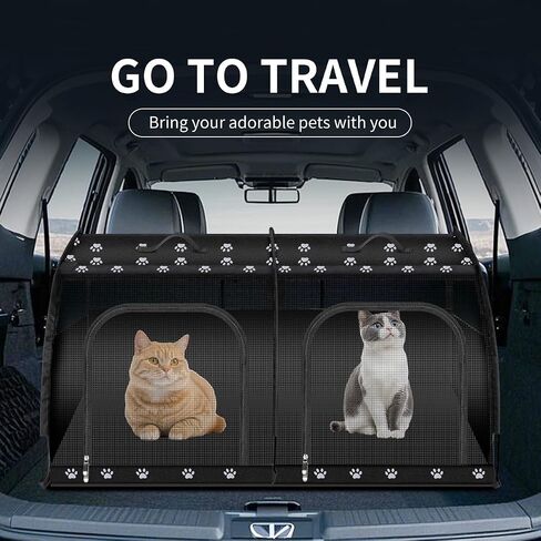 Double Cat Car Travel Carrier, Twin Compartment Show House Cat Cage/Condo，Portable Pet Crate for 2 Cats Travel Double Dog Crate Set for Long Distance Travel in Saudi Arabia