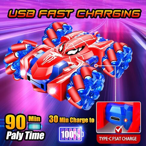 سيارة التحكم عن بُعد ، 2.4 جيجا هرتز قابلة لإعادة الشحن CARS 360 ° دوار 4WD Stunt سيارة مع أضواء باردة | الانجراف مزدوج الوجه | ألعاب داخلية للأطفال الذين تتراوح أعمارهم بين 3-12 | عيد ميلاد in Kuwait